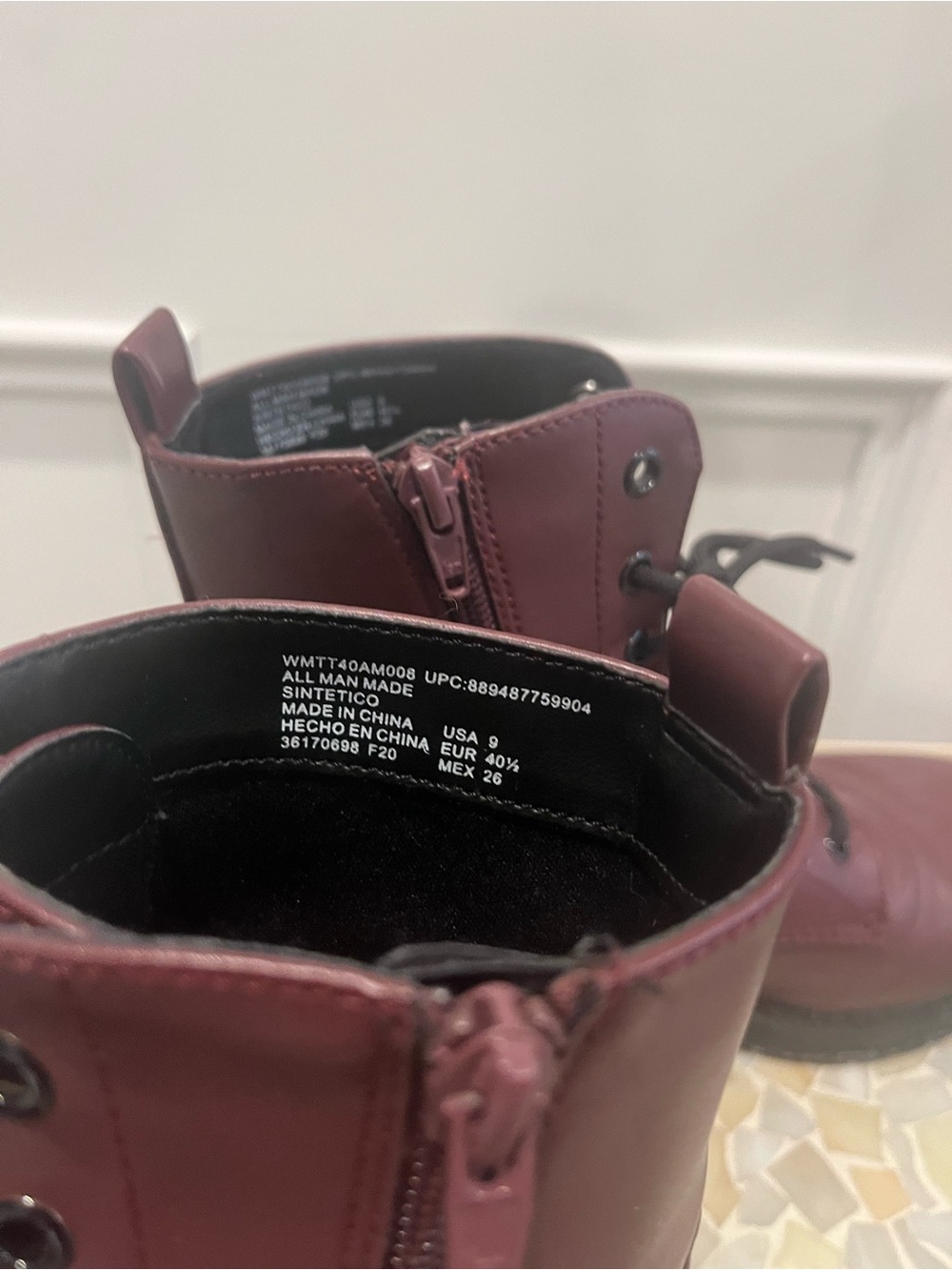 Burgundy Lace-Up Combat Boots - Picture 6 of 7
